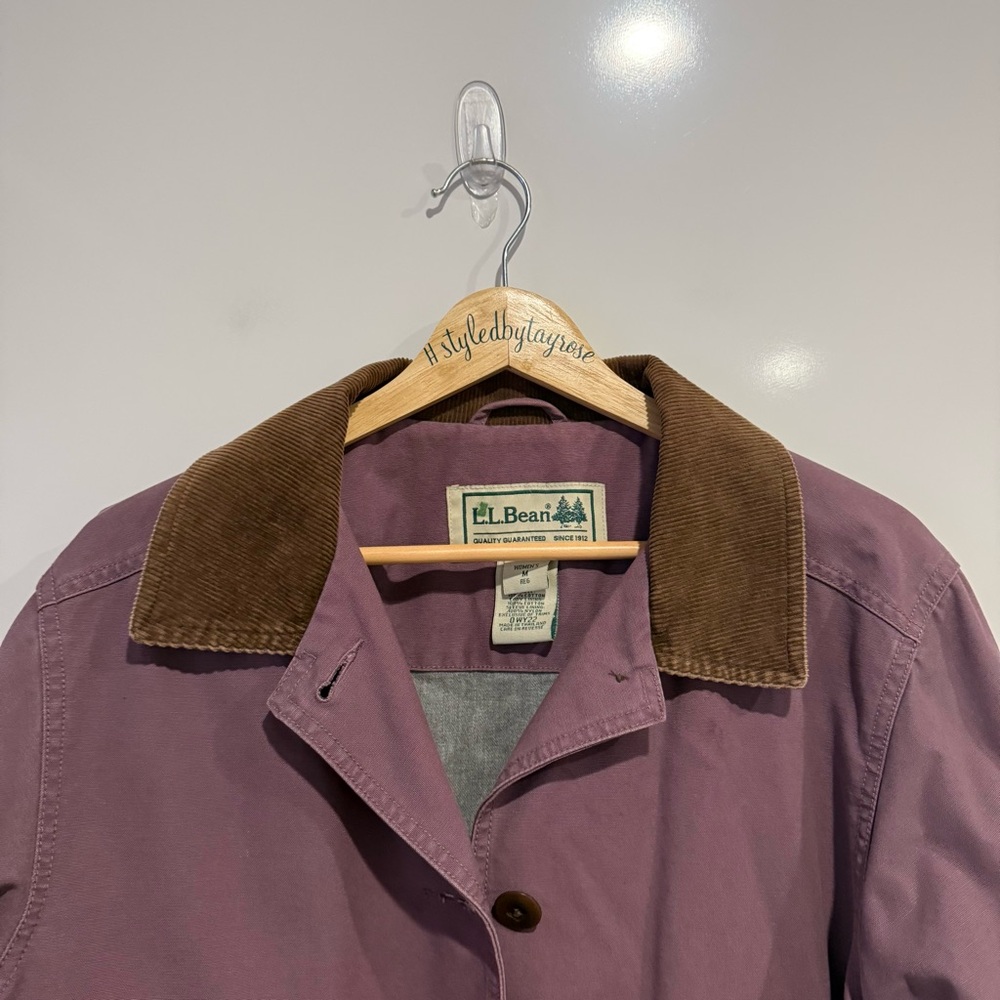 LLBean Barn Jacket Coat Vintage Purple Jacket with Corduroy Brown Collar - Picture 8 of 9